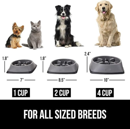 Gorilla Grip Slow Feeder Dog and Cat Bowls, Interactive Puzzle Toy for Dogs and Cats Food Training, Keeps Pets Busy and Prevents Puppy Overeating, Large, Small Breeds, 100% BPA Free, 4 Cup Gray