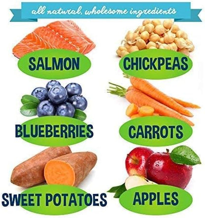 Premium Healthy Dog Jerky Treats | Grain Free Salmon Dog Treat Bites | Natural Snack Made with Salmon, Chickpeas & Sweet Potatoes | No Corn, Wheat or Soy