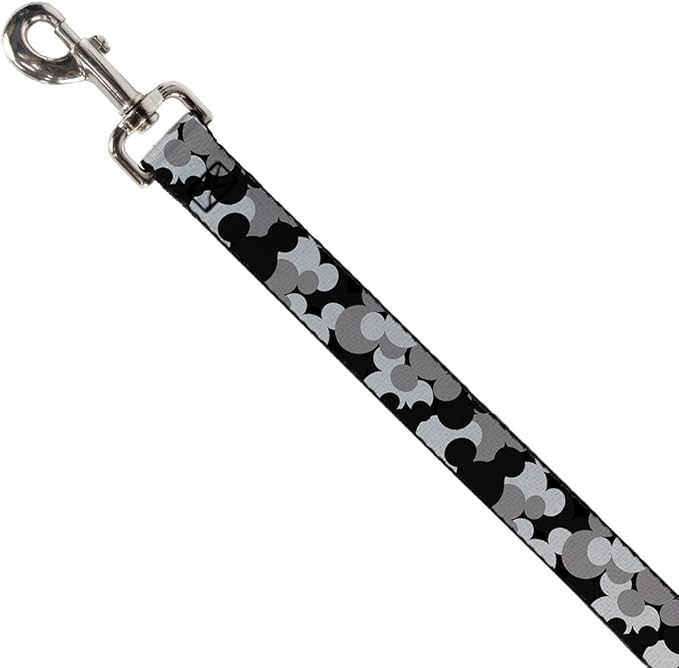 Buckle-Down Dog Leash Mickey Mouse Head Stacked Black Grays Available In Different Lengths And Widths For Small Medium Large Dogs and Cats, 6 Feet Long - 1/2" Wide