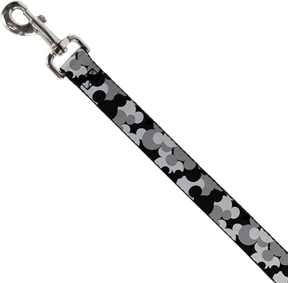 Buckle-Down Dog Leash Mickey Mouse Head Stacked Black Grays Available In Different Lengths And Widths For Small Medium Large Dogs and Cats, 6 Feet Long - 1/2" Wide