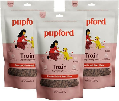 Pupford Freeze Dried Training Treats for Dogs & Puppies, 1400+ Three Ingredient Bites (Beef Liver, 4 oz, 3 Pack)