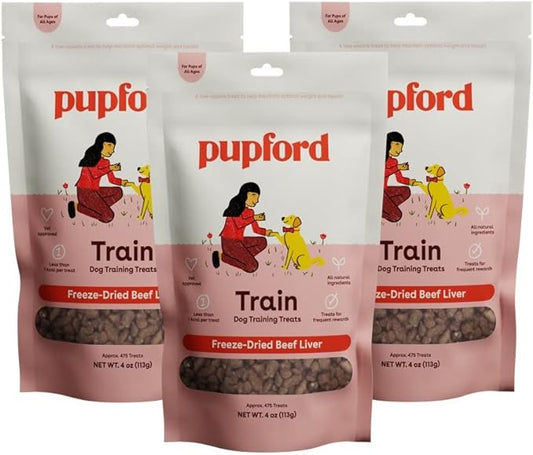 Pupford Freeze Dried Training Treats for Dogs & Puppies, 1400+ Three Ingredient Bites (Beef Liver, 4 oz, 3 Pack)