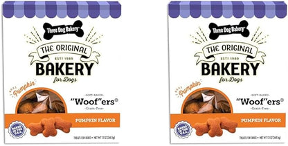 Three Dog Bakery Grain Free Wafers Baked Dog Treats, Pumpkin, 13 oz (Pack of 2)