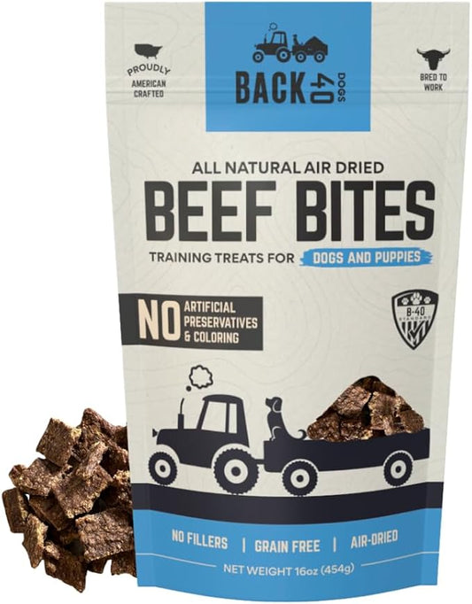 Beef Bites - All Natural Premium Air Dried Dog Training Treats - Free Range Beef, Real Meat - High Protein Dog Food Toppers & Dog Treat - Puppy Essentials, Made in USA - 16oz