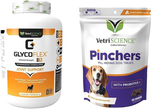 VETRISCIENCE Glycoflex Maximum Strength Hip and Joint Supplement with Glucosamine for Dogs and Pinchers Pill Hiding Treats