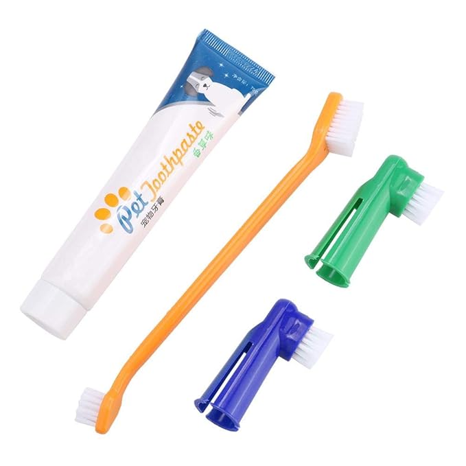 Pet Dog Cat Toothbrush Toothpaste Set Dog Soft Toothbrush Vanilla Flavored Toothpaste Dental Care Tool for Reduces Tartar Buildup with Dual Headed Toothbrush Finger BrushToothpaste