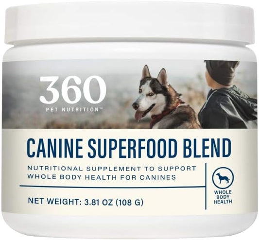 360 Pet Nutrition Canine Superfood Boost Blend All Lifestage Meal Topper Support Supplement for Dogs to Support Whole Body Health, Bone and Joint, Digestion and Immune Support 30 Servings, Beef Flavor