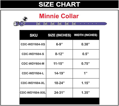 Buckle-Down Dog Collar, Disney, Minnie Mouse Bow with Dots Charms, Extra Large 18 to 24 Inch Length 1.15 Inches Wide