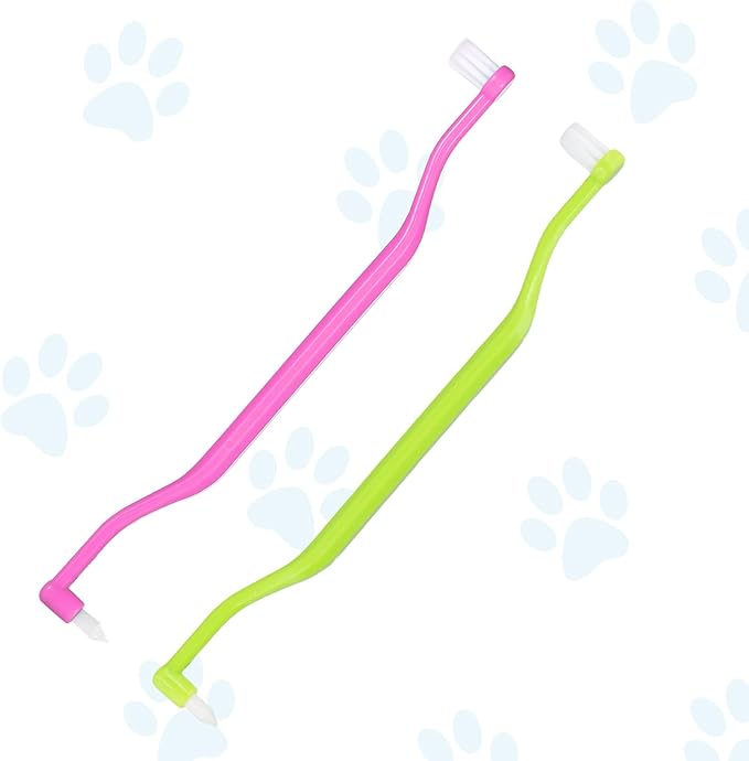 2pcs Dual Sided Cat & Dog Toothbrushes 6.3x0.63in Kitten Puppy Teeth Cleaning Brush Micro Head Pets Kitty Dental Care for Prevent Bad Breath & Plaque Tartar Formation (Pink,Green)