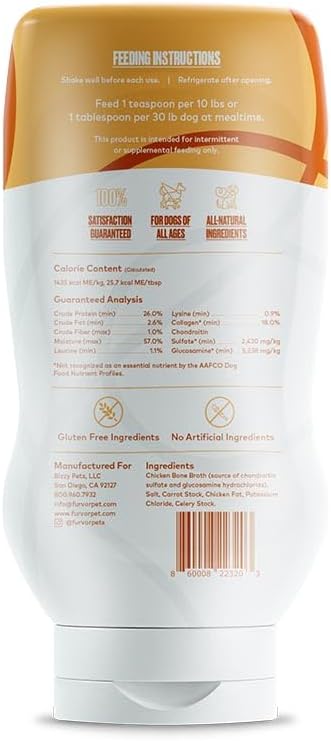 Chicken Bone Broth for Dogs - Collagen Protein Supplement for Digestion, Mobility, Coat, Immunity, Healthy Dog Food Topper, Meal Boost Gravy, Grain Free, Just Add Water, Made in USA, 16 oz