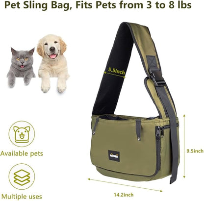 NATUYA Small Dog Carrier Sling Cat Sling-dog slings for carrying small dogs-Adjustable Strap Hand Free Pet Puppy for Outdoor Traveling Subway (Green, Waterproof)