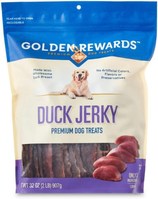 Golden Rewards Premium Dog Treats Jerky 32oz w/B0ACQUEÑ0 (M) Reversible Dog Bandana (32oz, duck)