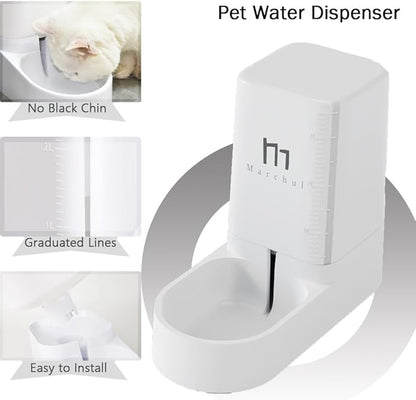 Marchul Cat Feeder and Water Dispenser Set with Silicone Mat, Automatic Cat Feeder 4.63lb, Gravity Automatic Water Dispenser 1 Gallon, Cat and Dog Feeders with Pet Food Scoop Sponge Bottle Brush