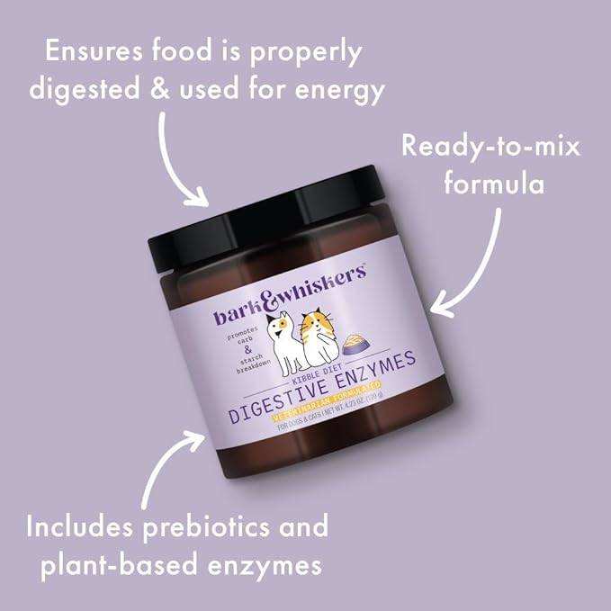 Bark & Whiskers Digestive Enzymes Kibble Diet, for Dogs & Cats, 4.23 oz. (120 g), 150 Scoops, Promotes Carb & Starch Breakdown, Veterinarian Formulated, Non-GMO, Dr. Mercola