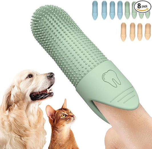 360° Dog Toothbrush Kit 12-Pack 4pcs Green 4pcs blue 4pcs beige Dog Tooth Brush Finger Cleaning Food Grade Silicone Fits Most Fingers Toothbrush for Dogs & Cats Dental Care