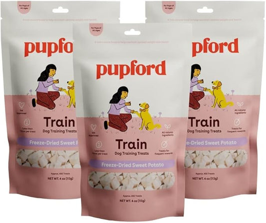 Pupford Freeze Dried Training Treats for Dogs & Puppies, 1400+ One Ingredient Bites (Sweet Potato, 4 oz, 3 Pack)