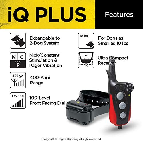 Dogtra IQ Plus+ 2-Dogs Remote Training System - 400 Yard Range, Waterproof, Rechargeable, Static, Vibration - Includes PetsTEK Dog Training Clicker