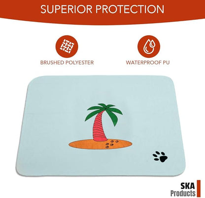 Cute Washable Puppy Pee Pads | 4 Pack Sun, Palm Tree Designs | Large Super Absorbent Wee Wee Potty Mats | Dog Housebreaking, Pet Crate Training | Multi-Purpose Reusable Eco-Friendly | Whelping