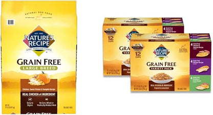 Nature's Recipe Grain Free Large Breed Chicken, Sweet Potato & Pumpkin 24 Pounds Dry Dog Food + Grain Free Chicken Recipes Variety Pack 2.75 Ounce (Pack of 24) Wet Dog Food Bundle