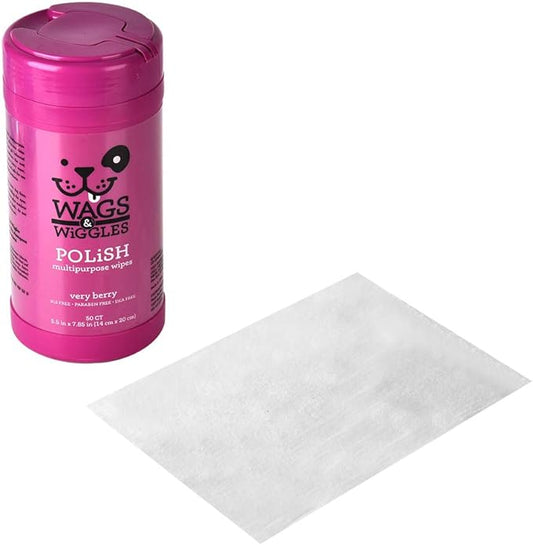 Wags & Wiggles Polish Multipurpose Wipes for Dogs | Clean & Condition Your Dog's Coat Without A Full Bath | 50 Count Dog Wipes in Very Berry Scent Dogs Love