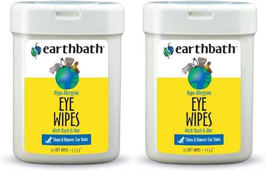 earthbath, Hypo-Allergenic Pet Eye Wipes - Tear Stain Remover, All Natural Pet Eye Wipes, Cat & Dog Soft Wipes, Made in USA - 25 Count (2 Pack)