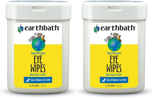 earthbath, Hypo-Allergenic Pet Eye Wipes - Tear Stain Remover, All Natural Pet Eye Wipes, Cat & Dog Soft Wipes, Made in USA - 25 Count (2 Pack)