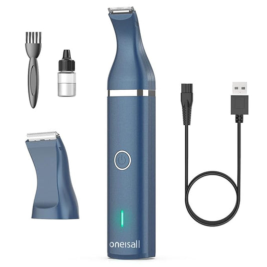 oneisall Dog Clippers with Double Blades,Cordless Small Pet Hair Grooming Trimmer,Low Noise for Trimming Dog's Hair Around Paws, Eyes, Ears, Face, Rump (Teal)