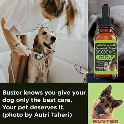 Busters Max Potency Organic Hemp Oil [2Pack, 2Months Supply] & treats for Dogs & Cats - Perfect Ratio Omega 3 & 6 - Made in USA - Hip & Joint Health, Natural Relief, Calming