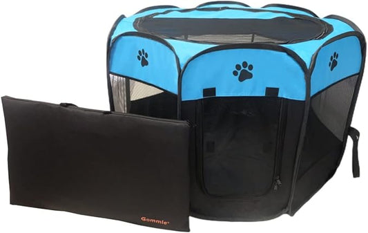 Portable Pet Playpen for Small Cat Dog Puppy Rabbit,Cat Kitten Playpen Indoor Outdoor with Carrying Case,Waterproof Bottom and Removable Zipper Top (M(35.4" x35.4" x23.6"), Blue)