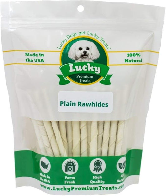 Lucky Premium Treats Plain Rawhide Sticks – All-Natural Rawhide Dog Treats for Small Dogs, Gluten Free Premium Small Dog Treats (125 Chews)