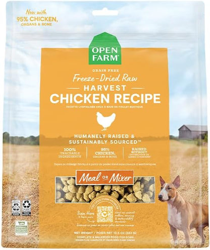 Open Farm Freeze Dried Raw Dog Food, Humanely Raised Meat Recipe with Non-GMO Superfoods and No Artificial Flavors or Preservatives (31.5 Ounce (Pack of 1), Harvest Chicken Recipe)