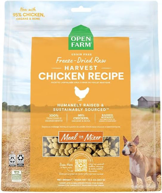 Open Farm Freeze Dried Raw Dog Food, Humanely Raised Meat Recipe with Non-GMO Superfoods and No Artificial Flavors or Preservatives (31.5 Ounce (Pack of 1), Harvest Chicken Recipe)