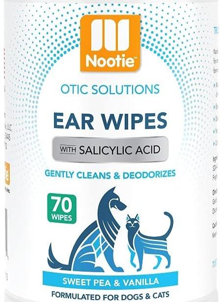 Nootie Ear Wipes for Dogs & Cats with Salicylic Acid Drys Ears - Helps Prevent Itching & Ear Infections - Sold In Over 3000 Vet Clinics-Made In U.S.A. Large Size Wipe-70 Count