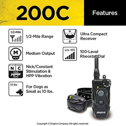 Dogtra 200C Remote Training E-Collar - 1/2 Mile Range - Static, Vibration, Low-Medium Output, Adjustable Levels, Waterproof, Electric Dog Collar for Basic Obedience Training of Small, Medium Dogs
