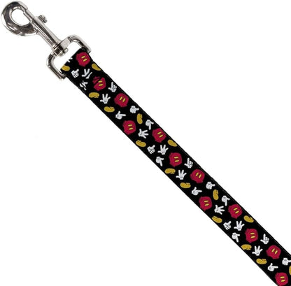 Buckle-Down Dog Leash Mickey Mouse Costume Elements Scattered Black Available in Different Lengths and Widths for Small Medium Large Dogs and Cats