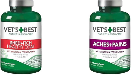 Vet's Best Healthy Coat Shed & Itch Relief Dog Supplements & Aches + Pains Dog Supplement - Vet Formulated for Dog Occasional Discomfort and Hip and Joint Support - 150 Count (Pack of 1)