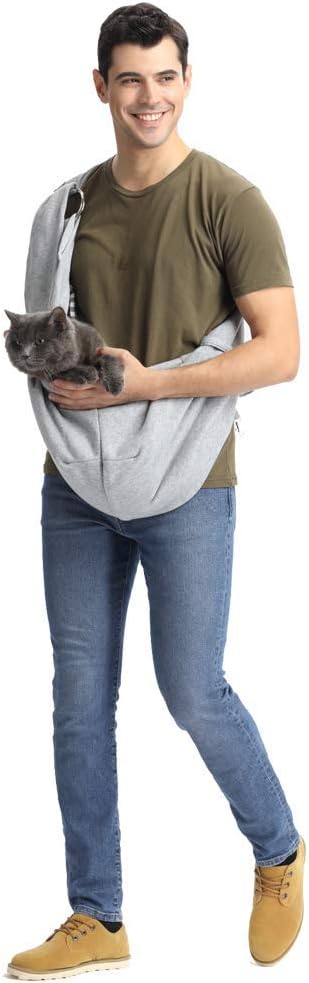 CUBY Dog and Cat Sling Carrier - Hands Free Reversible Pet Papoose Bag - Soft Pouch and Tote Design - Suitable for Puppy, Small Dogs Cats Outdoor (Grey, Adjust strap 1.0)