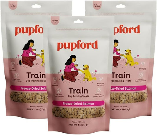 Pupford Freeze Dried Training Treats for Dogs & Puppies, 1400+ Two Ingredient Bites (Salmon, 4 oz, 3 Pack)
