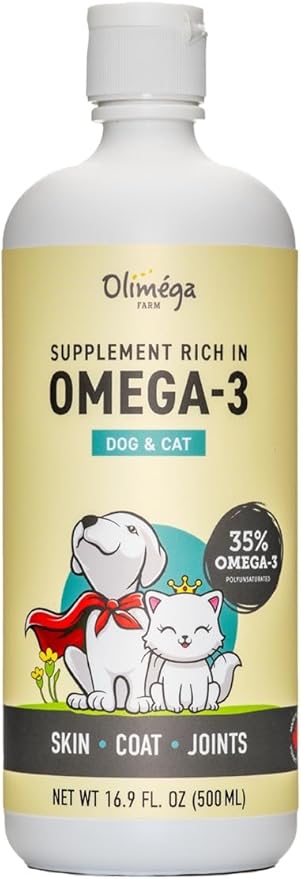 Camelina Oil for Dogs & Cats, 500mL by Olimega Farm | High in Omega-3 & Vitamin E | Support for Healthy Joints, Coat & Skin | Alternative to Salmon Oil for Dogs | Made in Canada | Non-GMO