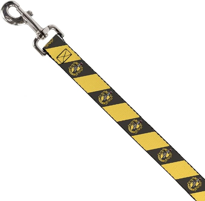 Dog Leash HUFFLEPUFF Crest Diagonal Stripe Charcoal Gray/Yellow 6 Feet Long 1.5 Inch Wide