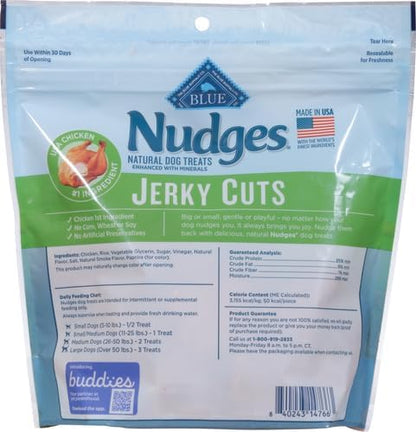 Blue Buffalo Nudges Jerky Bites Dog Treats, Made in The USA with Natural Ingredients, Bite-Sized Pieces, Chicken, 16-oz. Bag (Pack of 2)