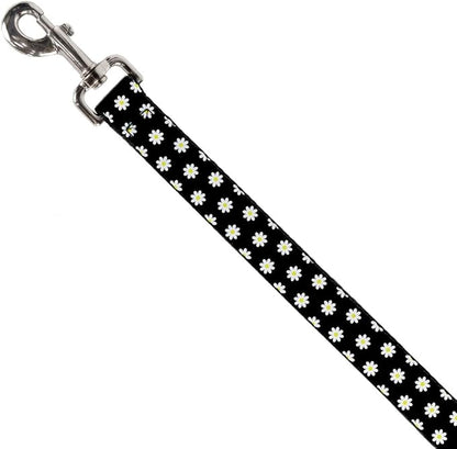 Buckle-Down Dog Leash Daisies Scattered Black White Yellow 6 Feet Long 1.5 Inch Wide