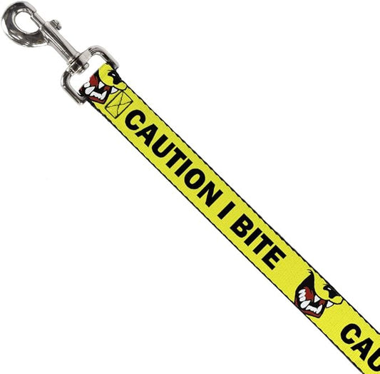 Dog Leash Pet Quote Caution I Bite with Dog Growl Yellow Black 6 Feet Long 0.5 Inch Wide