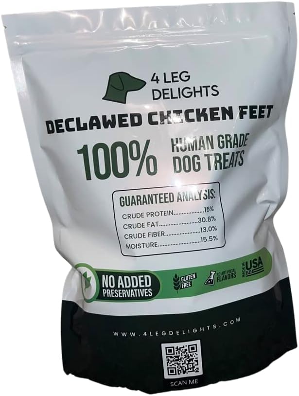 4 Leg Delights Dehydrated Chicken feet for Dogs & Pets (20 Pack) Declawed No Nails USA made. 100% All-natural single ingredient.