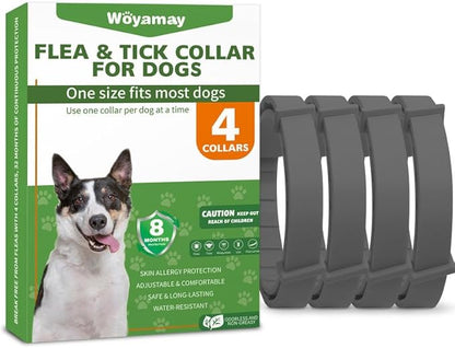 4 Pack Flea Collar for Dogs, Natural Flea and Tick Collar for Dogs, 8-Month Flea and Tick Prevention for Dogs, Dog Flea & Tick Control, Water Resistant Dog Flea Collar for Dogs Puppies, Gray