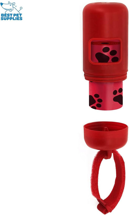 Best Pet Supplies Dog Poop Bag Holder Leash Attachment with 30 Bags, Reusable Dispenser for Travel, Walking, Park, and Outdoor Use, Durable with Clip-On - Red, Pack of 2