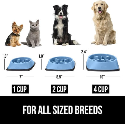 Gorilla Grip Slow Feeder Dog and Cat Bowls, Interactive Puzzle Toy for Dogs and Cats Food Training, Keeps Pets Busy and Prevents Puppy Overeating, Large, Small Breeds, 100% BPA Free, 2 Cup Light Blue
