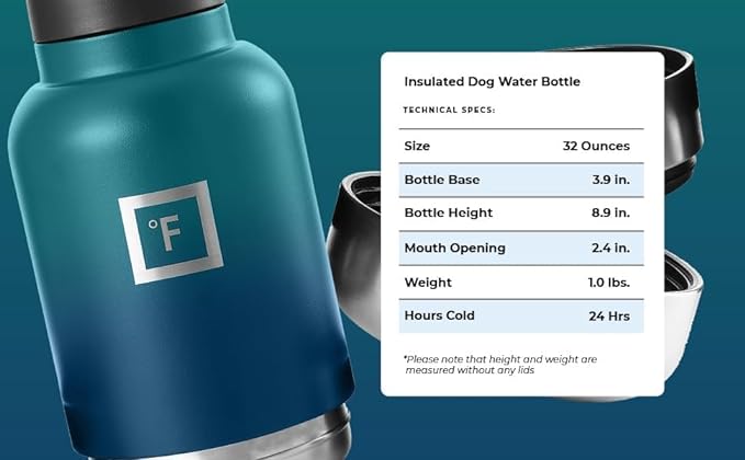 IRON °FLASK Portable Dog Water Bottle & Bowl - All-in-One Travel Accessories Pet Food & Liquids for Car, Hiking, Camping - Leak-Proof, Double Walled, Insulated - 32 oz, 2 Dog Bowls - Dark Pine