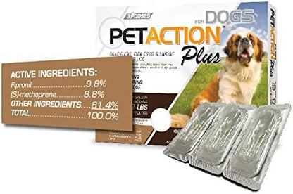 Pet Action Plus Flea & Tick Treatment for XL Dogs, 89-132 lbs, 3 Month Supply