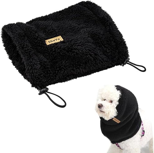 Adjustable Dog Noise Cancelling Ear Muffs Noise Protection - No Flap Ear Wraps for Dogs - Snoods Dog Headband Ear Covers for Anxiety Relief, Thunderstorms, Fireworks & Grooming (Black, Small)